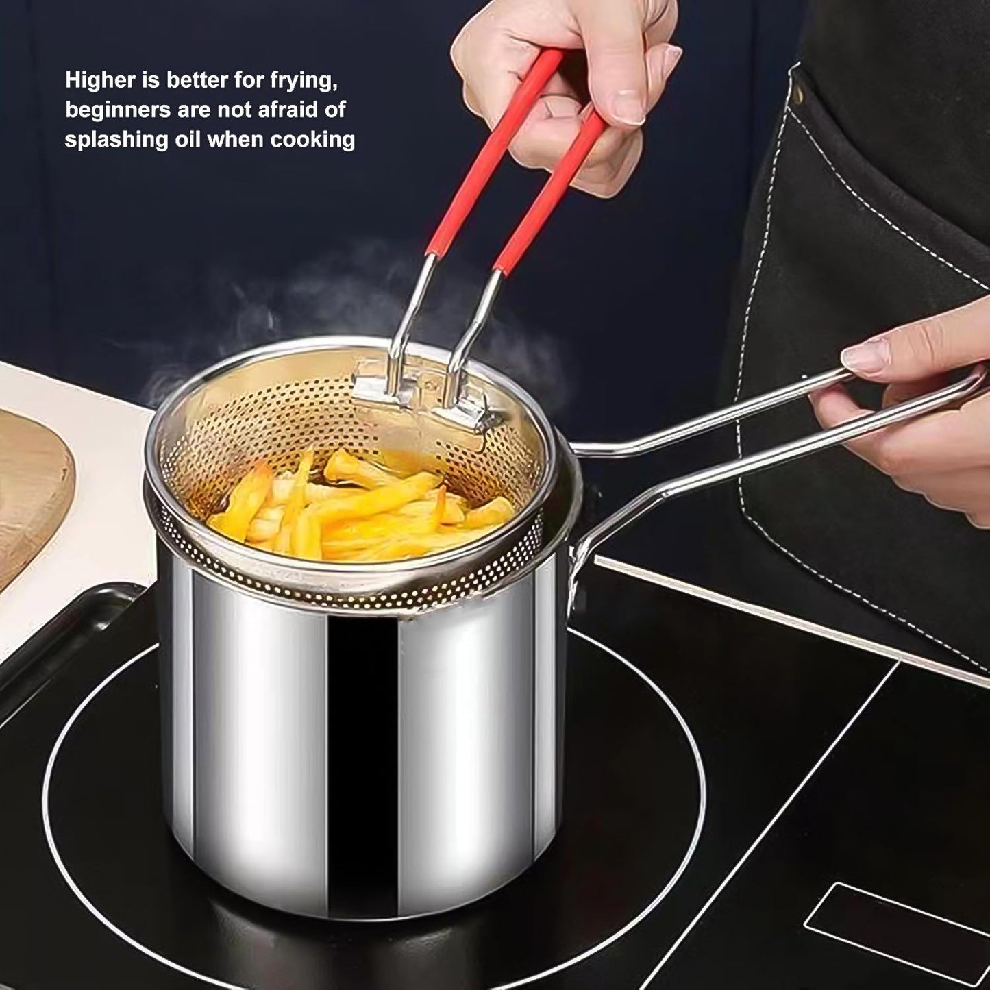 Oil-Saving Deep Fryer Pot with Removable Basket