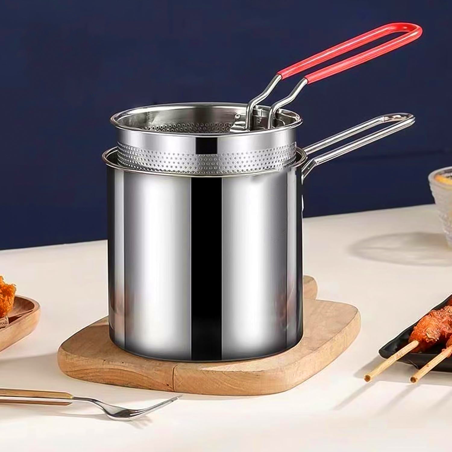 Oil-Saving Deep Fryer Pot with Removable Basket